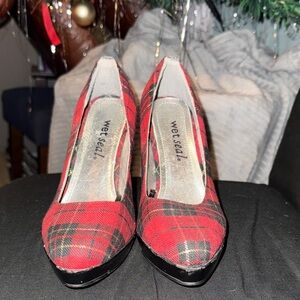 Wet Seal Red and Black Plaid Heels
